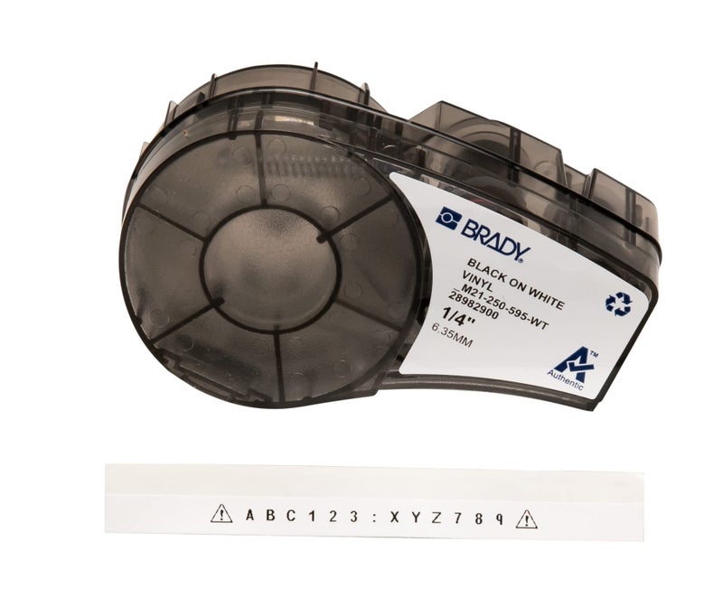 Brady Authentic (M21-250-595-WT) All-Weather Vinyl Label for Indoor/Outdoor ID, Lab and Equipment Labeling, Black on White- For M210, M210-LAB, M211, BMP21-PLUS and BMP21-LAB Printers, .25" W, 21' L - Image 1